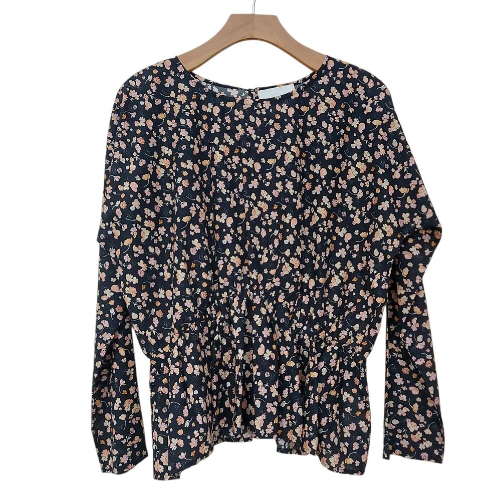 Merlette Blouse Womens Small Black Reeves Deco Print Floral Boho Romantic Artsy